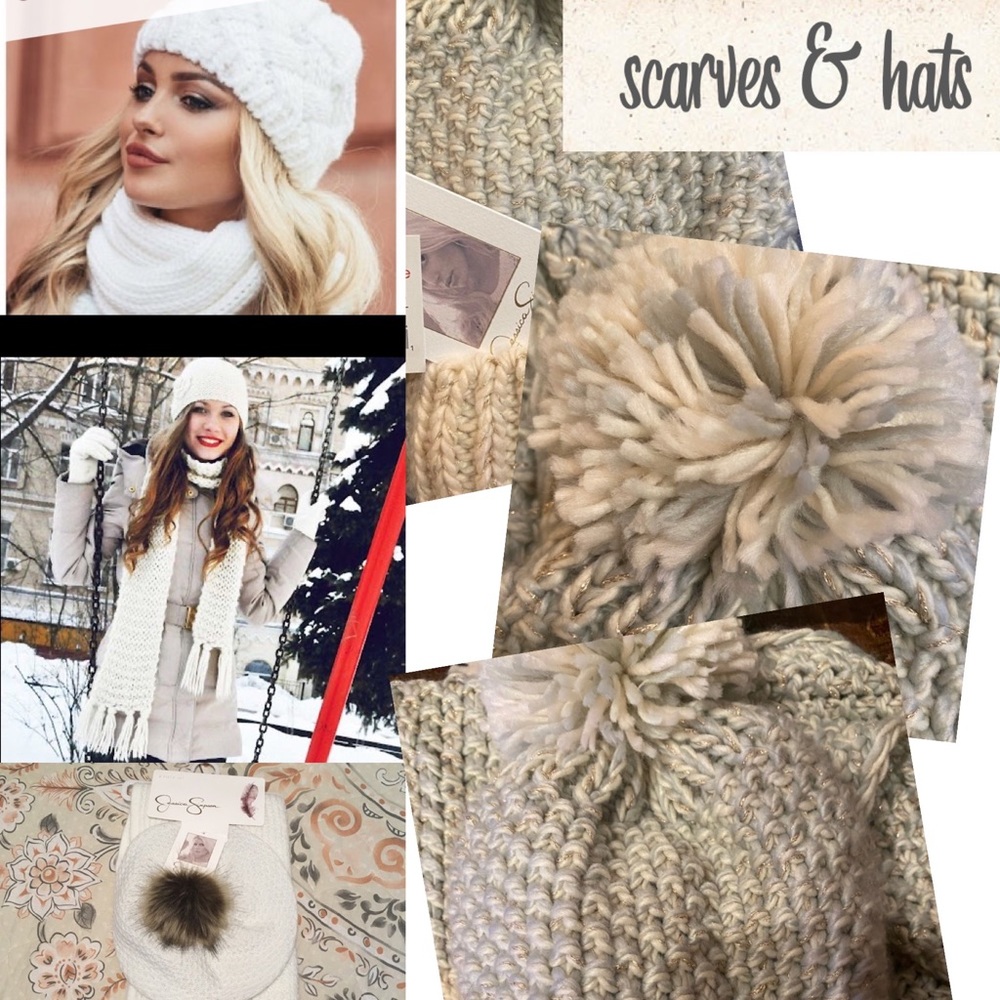 🦋💎Jessica Simpson💎🦋NWT Two Piece Gift Set- Pom Beanie Hat & Scarf